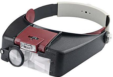 Meichoon Kopfbandlupe mit 2 LED-Lichtern Stirnlampen-Lupe 1,5X 3X 6,5X 8X Brillenlupe für Reparaturen Lesen Schmuckherstellung UC25