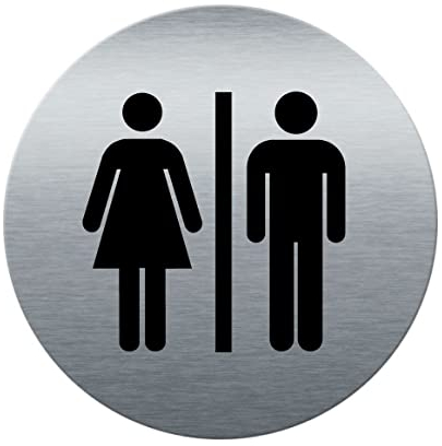 AUA SIGNALETIQUE - Plaque de porte Aluminium brossé imprimé AluSign Ø 85 mm - épaisseur. 3 mm - Double Face adhésif au dos (Toilettes H/F)