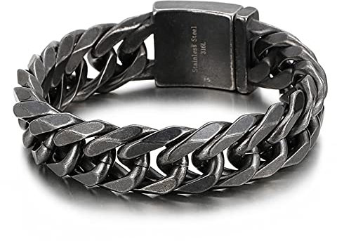 Beydodo Armband Edelstahl Schwarz Silber 22CM, Armband Freundschaft Herren 19MM Panzerarmband mit Steckschließe Schwarz Silber Armband Charms Partnerarmband für Männer Jugend