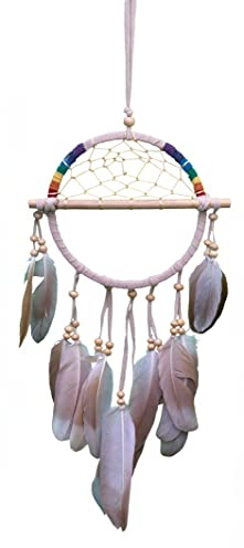 Kleiner Dreamcatcher halbes Netz, Traumfänger mit 12 cm Durchmesser, Regenborgenfarbe, bunt