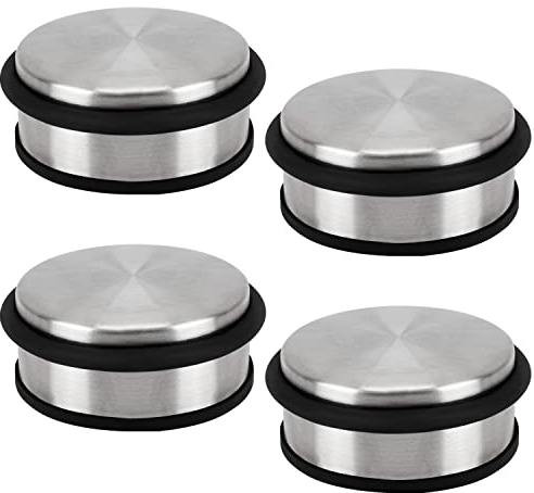 Belle Vous 4 Pack of Stainless Steel Chrome Floor Door Stoppers - 10cm x 1.20 kg Heavy-Duty/Anti-Slip Doorstop Protective Rubber Buffer Ring Band - for Home, School & Office Doors