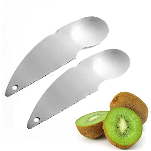 AKOAK 2 Pieces 2-in-1 Stainless Steel Kiwi Spoon, Kiwi Spoon Knife Fruit Peeler for Grapes, Watermelons, Kiwi, Oranges and Other Fruits - Easy to Scoop out Pulp