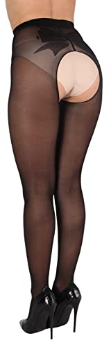 BANANALU Collant Ouvert à Motifs avec Ouverture Entrejambe et Boucle 20 Den, noir, M