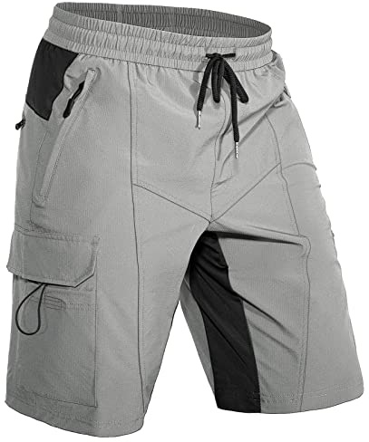 Hiauspor Cargo Pantaloni Uomo Cargo Lavoro Pantaloncini da Uomo Ariosi Asciugatura Rapida 5 Tasche Bicicletta Golf Bermuda Chino Elastico Outdoor Sport, Grigio-bianco, XXL