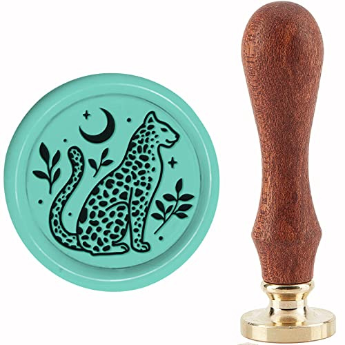 craspire Wachssiegelstempel Leopardentierblätter Mond Siegelstempel Kupfersiegel Retro Abnehmbarer Messingstempelkopf Mit Holzgriff Für Umschläge Briefeinladungen Karten Hochzeitsgeschenkpaket