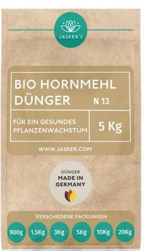 JASKER'S Bio Hornmehl Dünger 5Kg - Hornmehl für Rasen & gegen Klee - 100% natürlich & ideal als Stickstoffdünger für Rasen - Ideal als Naturdünger & tierfreundlich