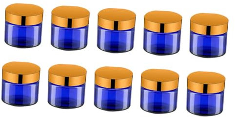 Angoily Lot De 12 Pots à Crème En Verre Bleu 20g Couvercle Aluminium Électrique, Compact Et Rechargeable, Pour Voyages Et Soins Personnels
