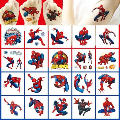 Temporäre Tattoo Set Fans Tattoos für Spider Man,20 Blätter tattoos Aufkleber Stickers für Geschenktüten geburtstag Mitgebsel Mädchen Jungen