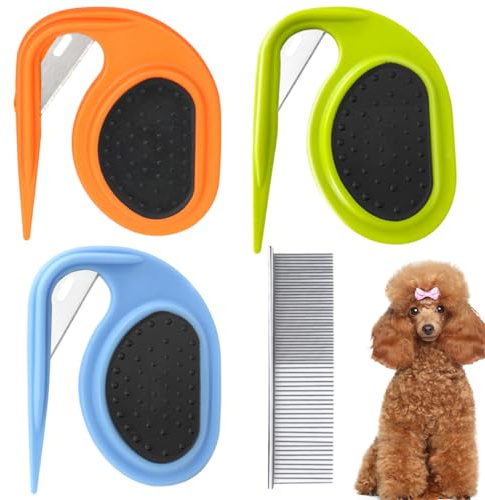 TYXHXTF 4 Stück Knitting Comb Pet, Knotting Comb Cat, Knotenkamm Werkzeug für Hunde, Entfilzungsmesser Katze Hunde, für Entfernen von verfilzten Haaren
