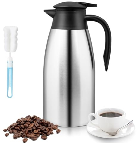2L Thermal Coffee Carafe Insulated Stainless Steel Coffee Carafe for Hot Liquids Vacuum Thermal Pot Creamer Carafe Dispenser with Brushes Keeping Hot 12 Hours (Silver)