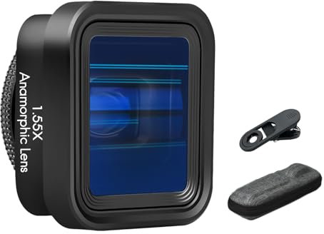 Andoer Obiettivo cinematografico anamorfotico per smartphone, deformazione 1,55x, clip universali, borsa trasporto