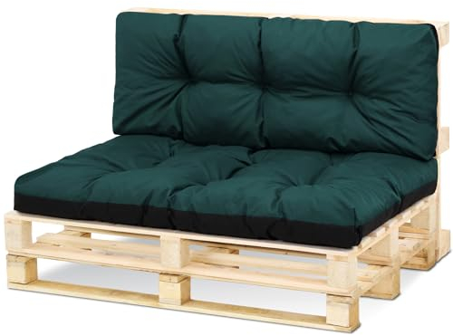 Amazinggirl Palettenkissen Outdoor Kissen Set: Rückenkissen 120x40 cm und Sitzkissen 120x80 cm - Auflagen für Paletten Europaletten Palettensofa und Palettenmöbel Palettenpolster Grün