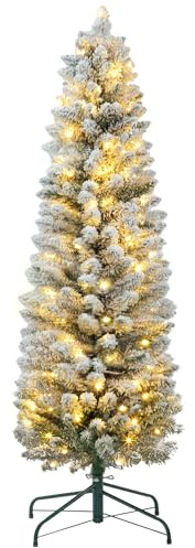 HOMCOM Árbol de Navidad Nevado 150 cm 120 Luces LED Verde y Blanco | Árbol de Navidad Artificial, 263 Ramas, Patas de Metal, para Salón