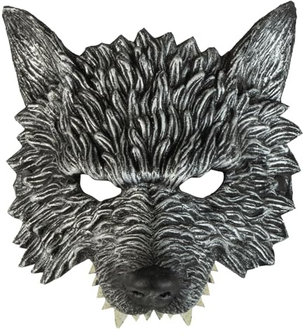 W WIDMANN MILANO Party Fashion – Wolfsmaske, kinnlose Halbmaske | Tiermaske mit offenem Augenbereich und detailreichem Wolfsgesicht, Kostüm-Accessoire für Halloween, Karneval und Theater