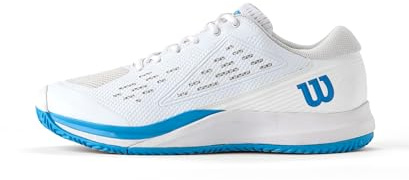 Wilson Rush Pro Ace Herren-Tennisschuhe, Sichere Passform und Dynamische Unterstützung, Verbesserte Stabilität und Traktion, Weiß/Atomic Blue, Größe 9