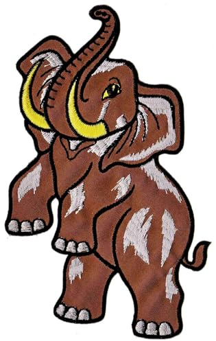 Elefant Groß Braun Grau Aufnäher zum aufbügeln oder aufnähen Bügelbild Aufbügler für Kleidung gestickter Bügelpatch Applikation Patch Größe 9,2 x 14,8 cm