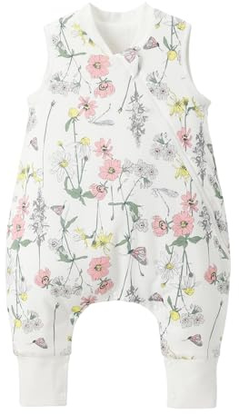 Duomiaomiao Sovsäck med fötter, 100 % bomull 1,5 Tog sovsäck baby året runt småbarn sovsäck med ben för 12-24 månader pojkar flickor, blommor