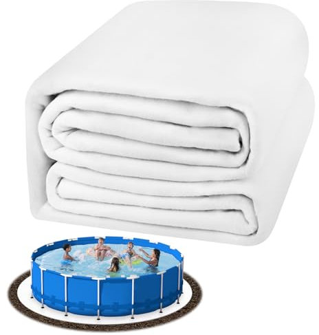 TIXANF Weiße Poolfolie, nahtlos, oberirdische Poolfolie, 280 g/m², vorgeschnittene, robuste, runde Poolfolie, langlebiges Geotextil-Material, Pannenschutz, verlängert die Lebensdauer der Auskleidung