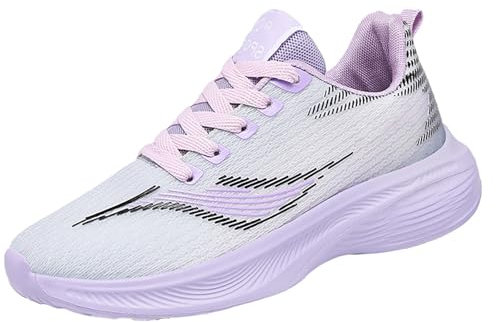 Damer barfota sneakers avslappnade elastiska skosnören sneakers mesh andas andas andas promenadskor joggingskor platt undersida barfotaskor löparskor för promenader, löpning och sport, lila, 36 EU