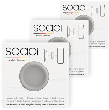 Soapi - 3er-Pack Schwebender Seifenhalter Magnet zum Kleben - Grau - Wand Magnethalter für Seife - Ablage Seifenschale Magnetseifenhalter ohne Bohren/Saugnapf