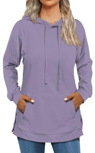 Cuptacc Sudaderas Mujer con Capucha Jersey Mujer con Bolsillo Sueter Manga Larga Invierno Otoño Moda Casual Morado L 42-44