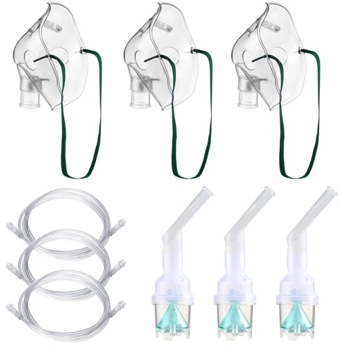Verneblerzubehör 3 Sets mit Mundstücke Erwachsenenmasken Tassen 2m Schlauch Sauerstoffmaske Zubehör für Erwachsene phthalatfrei latexfrei