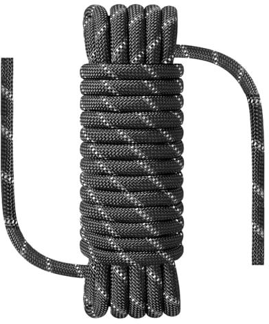 NorthPada Kletterseil, 10 mm x 30 Meter, 15 kN Zugfestigkeit, Wasserdichtes, Frostsicheres, Statisches, Schwarz, Nylon-Polyester, für Berg, Fels, EIS, Abseilen, Baumpfleger, Schaukel, Dachsicherheit