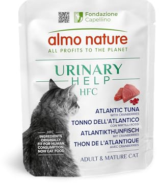 Almo Nature HFC Urinary Help - Nassfutter für Katzen - Unterstützung für die Harnwege - Atlantischer Thunfisch & Cranberries - Human Grade, Monoprotein, Glutenfrei - 24x50g