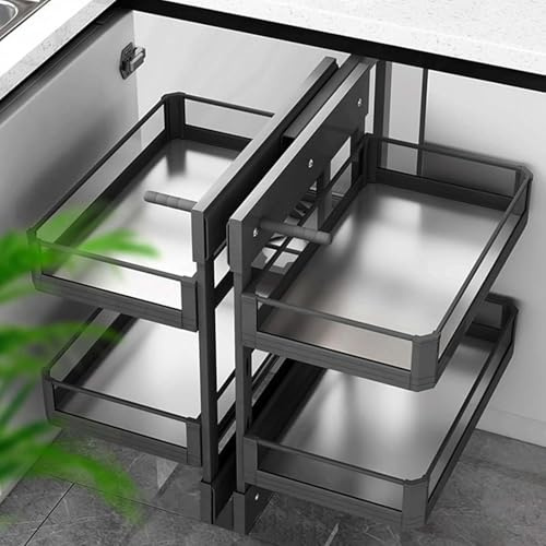 Blind Corner Cabinet Pull Out Organizer Kitchen Corner Cabinet Pull Out Corner Kitchen Cabinet Storage Rack Shelf With 4 Shelf Tray Baskets, 60 * 47 * 59cm
