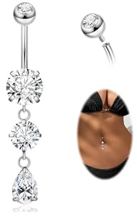 Vegolita 14G G23 Titanium Dangle Belly Button Ring for Women Dangling Navel Rings Hypoallergenic Teardrop Shiny CZ Belly Ring Internally Threaded Navel Piercing Jewelry Silver