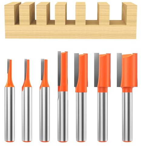 AKYLIN Lot de 7 Fraises Droite Defonceuse à Tige de 6 mm, Fraise droite à queue, Diamètre de Coupe 3/4/5/6/8/10/12 mm, Fraise Droite pour le Travail du Bois