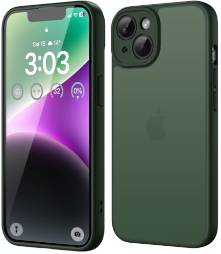 ORDA für iPhone 14 Hülle, Vollständiger Kameraschutz Stoßfest, Grün | Matt Handyhülle für iPhone 14, Kratzfest Transluzente Rückseite Schutzhülle, Anti-Fingerabdruck Case