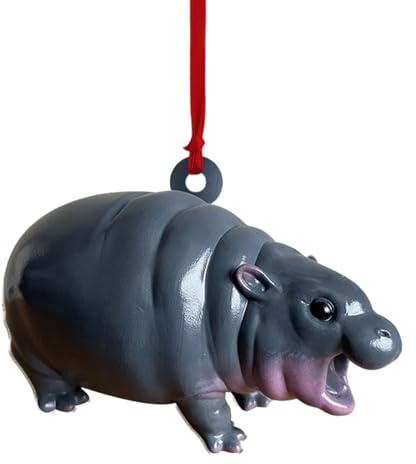 Adorno de hipopótamo de Navidad | Divertida figura de hipopótamo, bonita decoración de resina para el hogar, espejos, sala de estar, ventana, dormitorio, coche