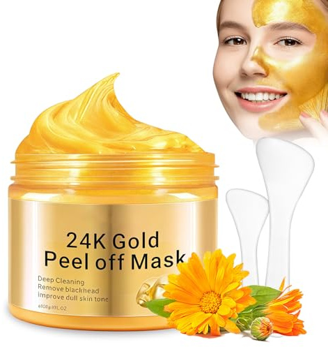 Maschera Viso Oro 24K Peel Off 120ML, Gold Collagen Idratante e Rassodante, Maschera Viso Purificante per Pulizia Profonda dei Pori e Rimozione Punti Neri, Cura Anti-Età Donna e Uomo