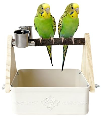 Papegoja abborre stativ – fågellekstativ med dubbel matare – papegoja abborre klo leksak, för parakit nymfkakadua kolibri duva quaker lovebird trädgård gård