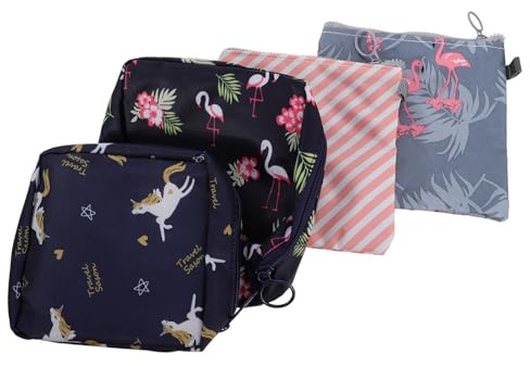 HEALEEP 4 Stück-pack Damenbinden Aufbewahrungstaschen Tragbarer Menstruationsbeutel aus Wasserdichtem Material mit Reißverschluss Kompakt für Reisen und Outdoor Nutzung Zufälliger Stil