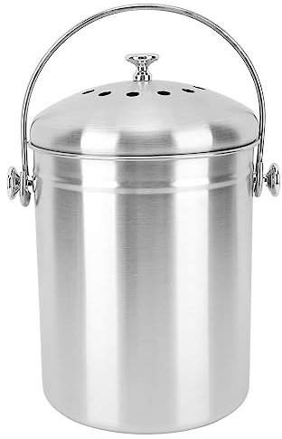 ANKROYU Bidone per compost da appoggio Bidone per compostaggio in acciaio inossidabile inodore con filtri al carbone per la gestione ecologica dei rifiuti da appoggio della