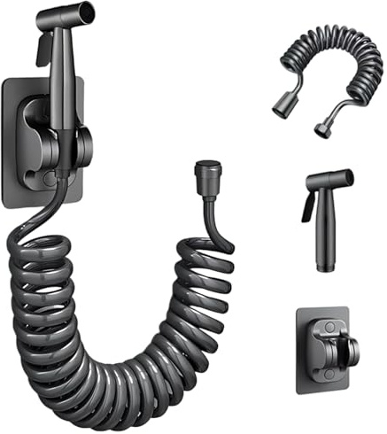 3-Piece Set, Bidet Attachment for Toilet UK, Handheld Portable Toilet Sprayer with Pressure Control, in Gunmetal Gray, Easy-to-Install Bidet Spray for Enhanced Hygiene