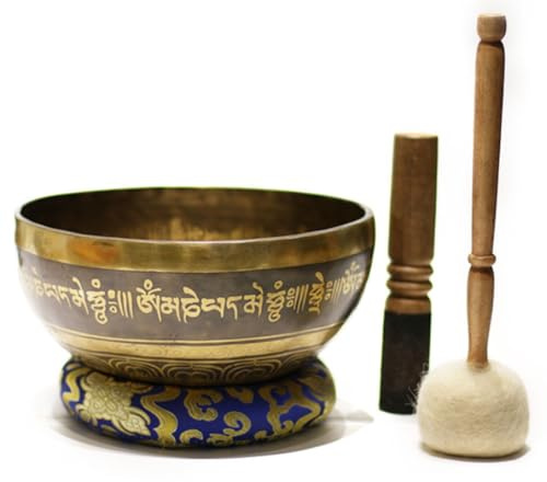 Cuenco tibetano de Nepal for meditación y yoga, adorno bronce for terapia sonido(20cm)