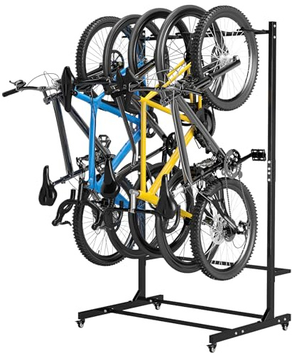 Freestanding Bike Storage Rack for Max 5 Bikes Vertical Bike Stand Heavy-Duty Solid Steel Bike Stand for Saving Space Bike Wall Mount for Garage Storage Home Indoor Bicycle Storage Organizer with Hook