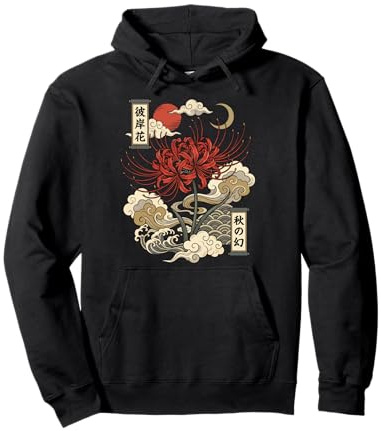 Giglio Ragno Rosso Fiore Giapponese Fiore Felpa con Cappuccio