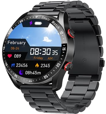 Denash Orologio Sportivo Intelligente, Schermo da 1,52 Pollici con Chiamate Bluetooth e Cardiofrequenzimetro, Orologio Fitness con modalità Multisport per Uomini e Donne (Acciaio Nero)
