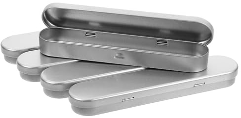 TOYANDONA 5pcs Tin Pencil Case Set Multi-Functional Stationery Boxes with Protection Lid Design Sleek Silver Tinplate Pen Holders for School on The Go