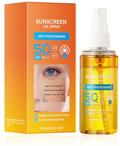 Sonnenschutz Sonnenspray LSF 50, Sonnenschutz Spray 50 Wasserfest, Sonnencreme Spray für Gesicht & Körper, Leichtes & Nährendes Sonnenöl mit UVA/UVB Schutz, für umfassenden Schutz, 100ml