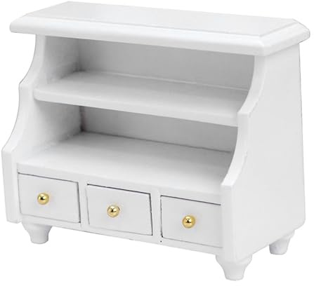 Ameble Puppenhausmöbel – Miniatur Schrank aus Holz mit Schubladen im Maßstab 1:12 für Badezimmer oder Wohnzimmer, weiße Puppenhausmöbel, Miniaturen, Miniaturaccessoires