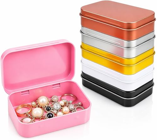 Set da 6 Scatole in Metallo Rettangolari con Coperchio a Cerniera, Piccole Scatole di Metallo per Caramelle, Chiavi, Bijoux, Mini Storage Boxes per Casa, Ufficio,Organizzazione e DIY, 9,5 x 6 x 2,2 cm