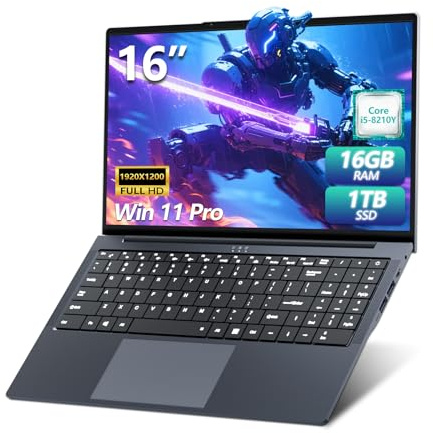 Ordenador Portátil 16 Pulgadas PC Portatil Core i5 8210Y Procesador, 16GB RAM 1TB SSD, Computadora Portátil 1920 * 1200 FHD IPS, Laptop RJ45 USB 3.0 HDMI WIFI5 BT5.0 Teclado Numérico Retroiluminado
