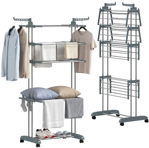 HOMCOM 5 Niveles Secador de Ropa con Ruedas 28.7 x 25.2 x 67.7 Gris