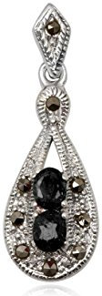 EYS JEWELRY® Damen-Anhänger Jugendstil 34 x 11 mm Saphir Markasit 925 Sterling Silber blau im Etui Damenanhänger