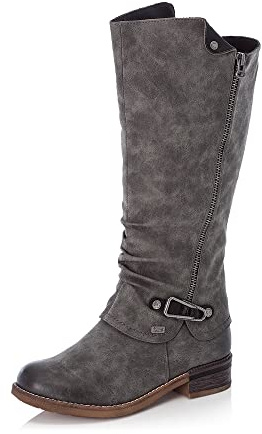 Rieker Damen Winterstiefel 94652, Frauen Stiefel,Winterboots,langschaftstiefel,gefüttert,wasserdicht,Boots,Winterschuhe,grau (45),40 EU / 6.5 UK